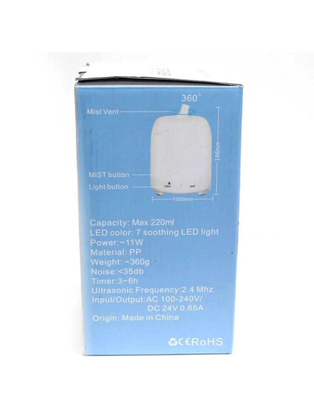 USB Essential Oil Diffuser 200ml Small Cool Mist Humidifier w/ Remote White
